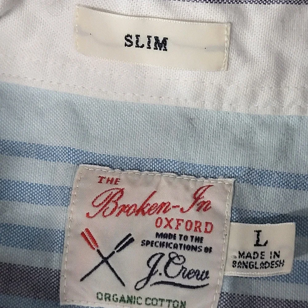 J.Crew Broken-In Oxford Shirt Mens Large Blue Striped Slim Fit Organic Cotton